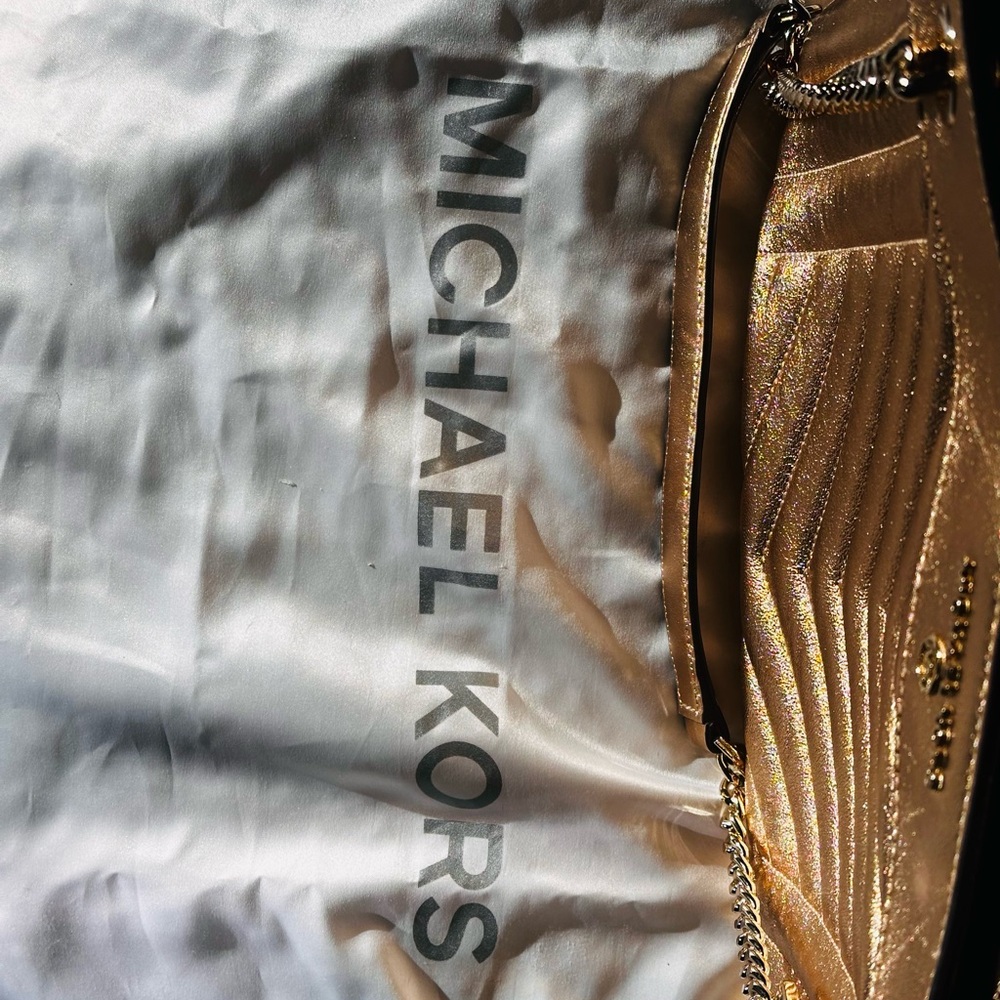 Michael Kors Metallic Gold Chevron Shoulder Bag - Picture 9 of 9